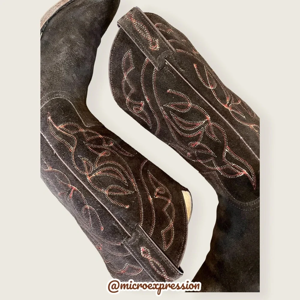 Frye Billy Vintage Brown Suede Embroidered Pull-On Cowgirl Pointed Toe Cute Boot - Picture 9 of 13